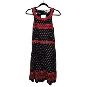THML Womens Sleeveless Dress MED Open Back Embroidered Black Red Boho Cottage